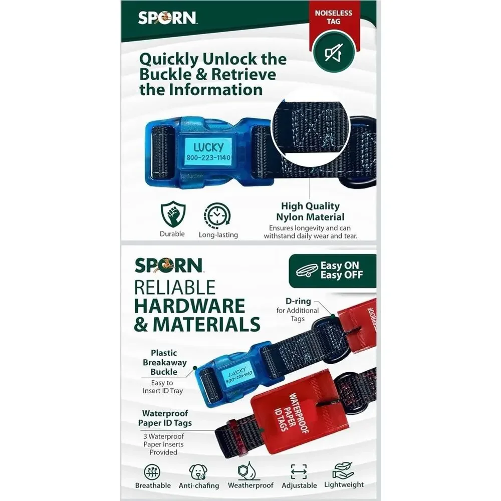 Sporn Dog ID Collar Large All In One Black Red Waterproof Adjustable Neck 15-26”